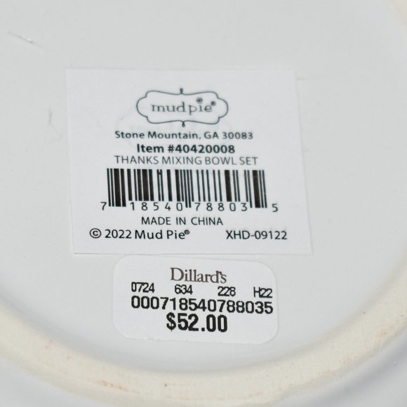 Mud Pie Festive Fall Collection Thanks 4-Piece Mixing Bowl Set #40420008 NWT - Picture 6 of 6